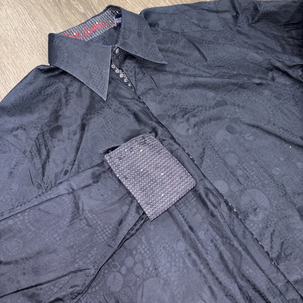 Robert Graham Button Up Shirt Mens L Flip Cuff Long Sleeve Geometric Disco Black